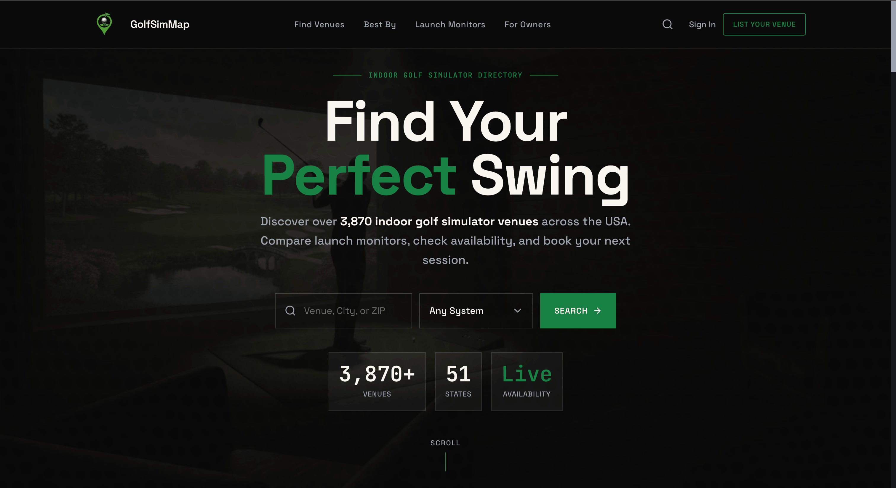 GolfSimMap hero section