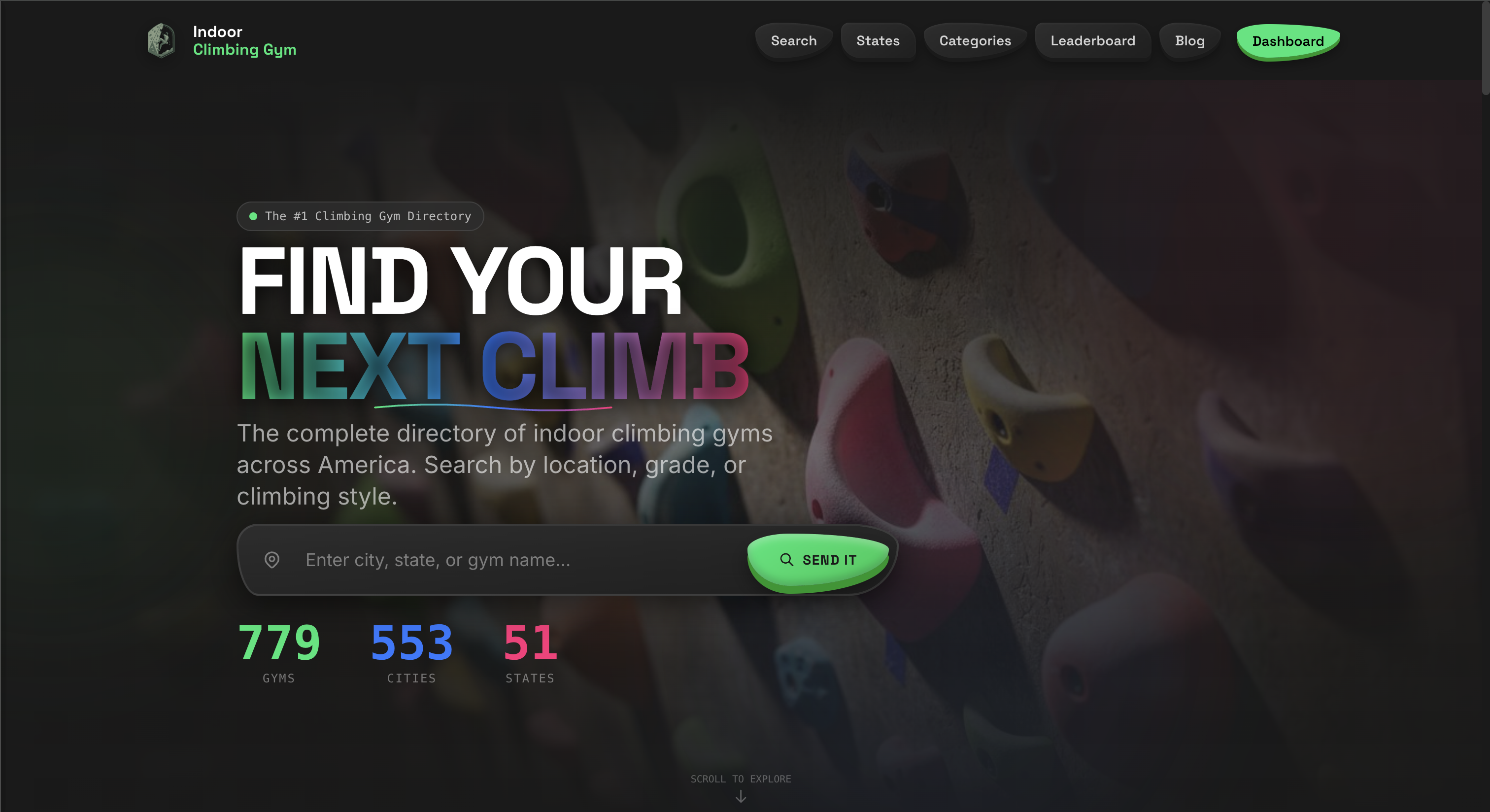 IndoorClimbingGym hero section